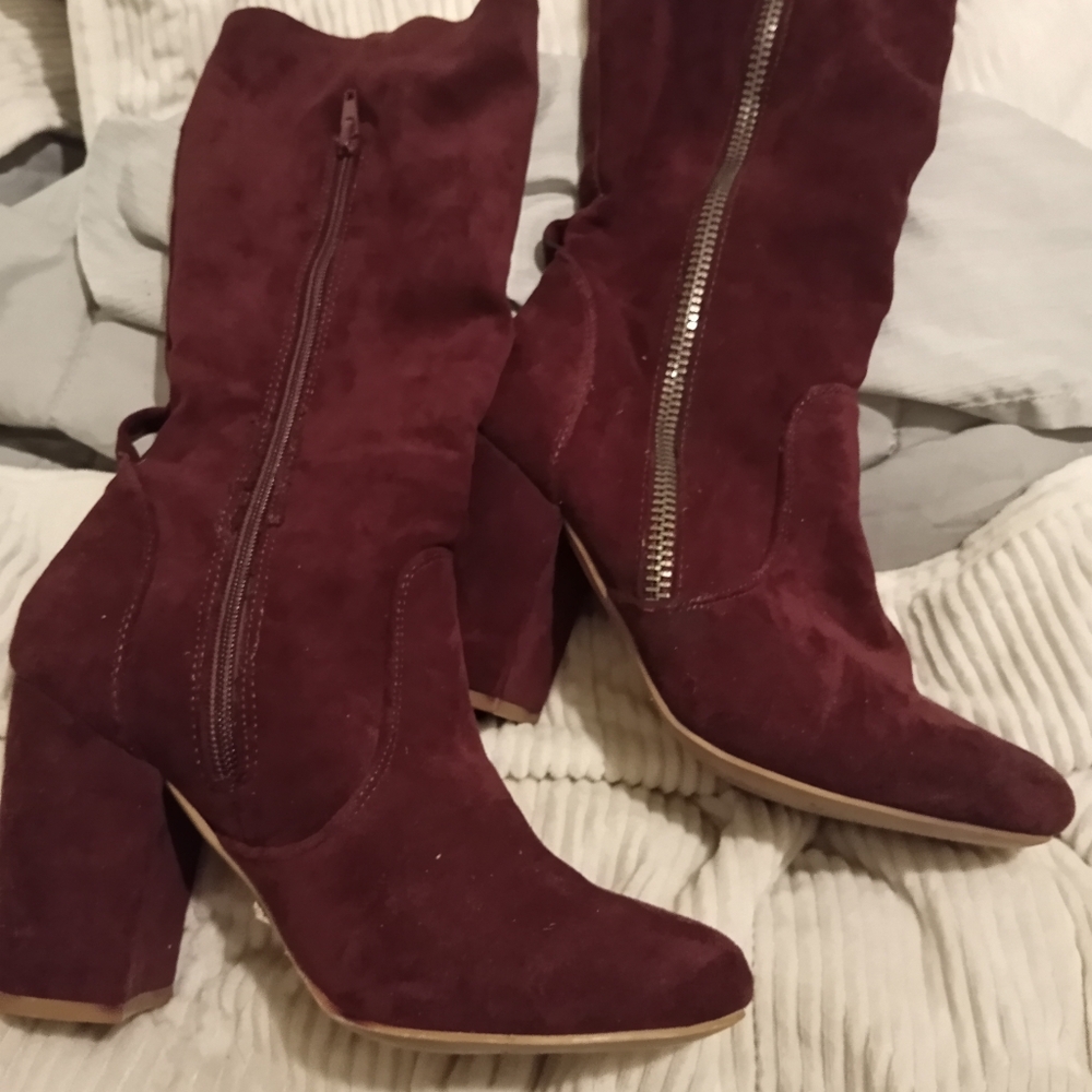 Buckle Maroon Heeled Boots